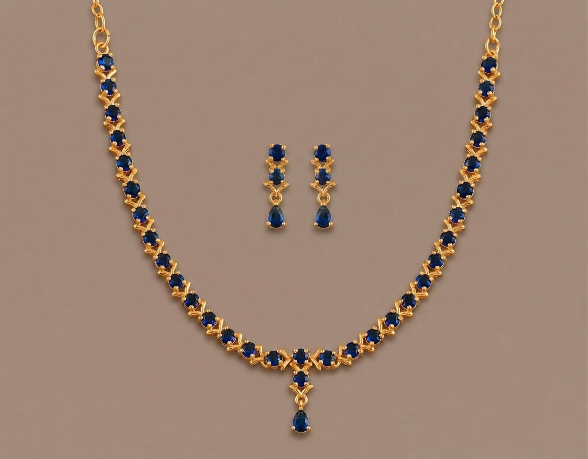 Gold tone AD blue necklace set dj-53307
