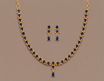 Gold tone AD blue necklace set dj-53307