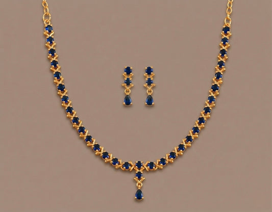 Gold tone AD blue necklace set dj-53307