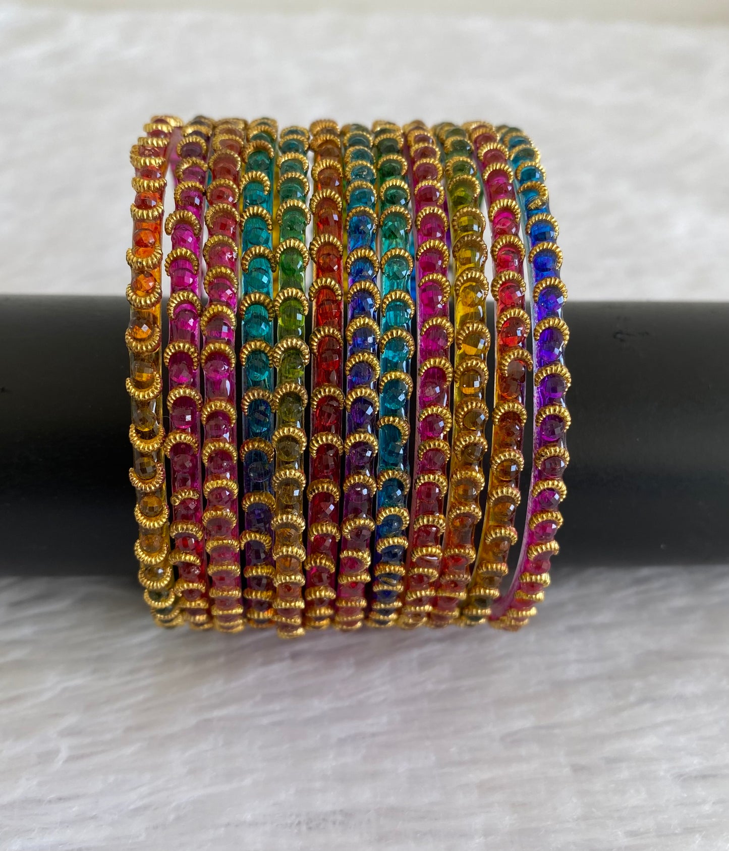 Set of 12 multi color glass bangles(2.10) dj-52865