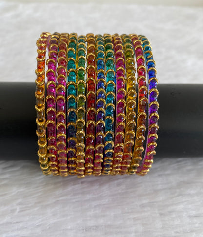 Set of 12 multi color glass bangles(2.10) dj-52865