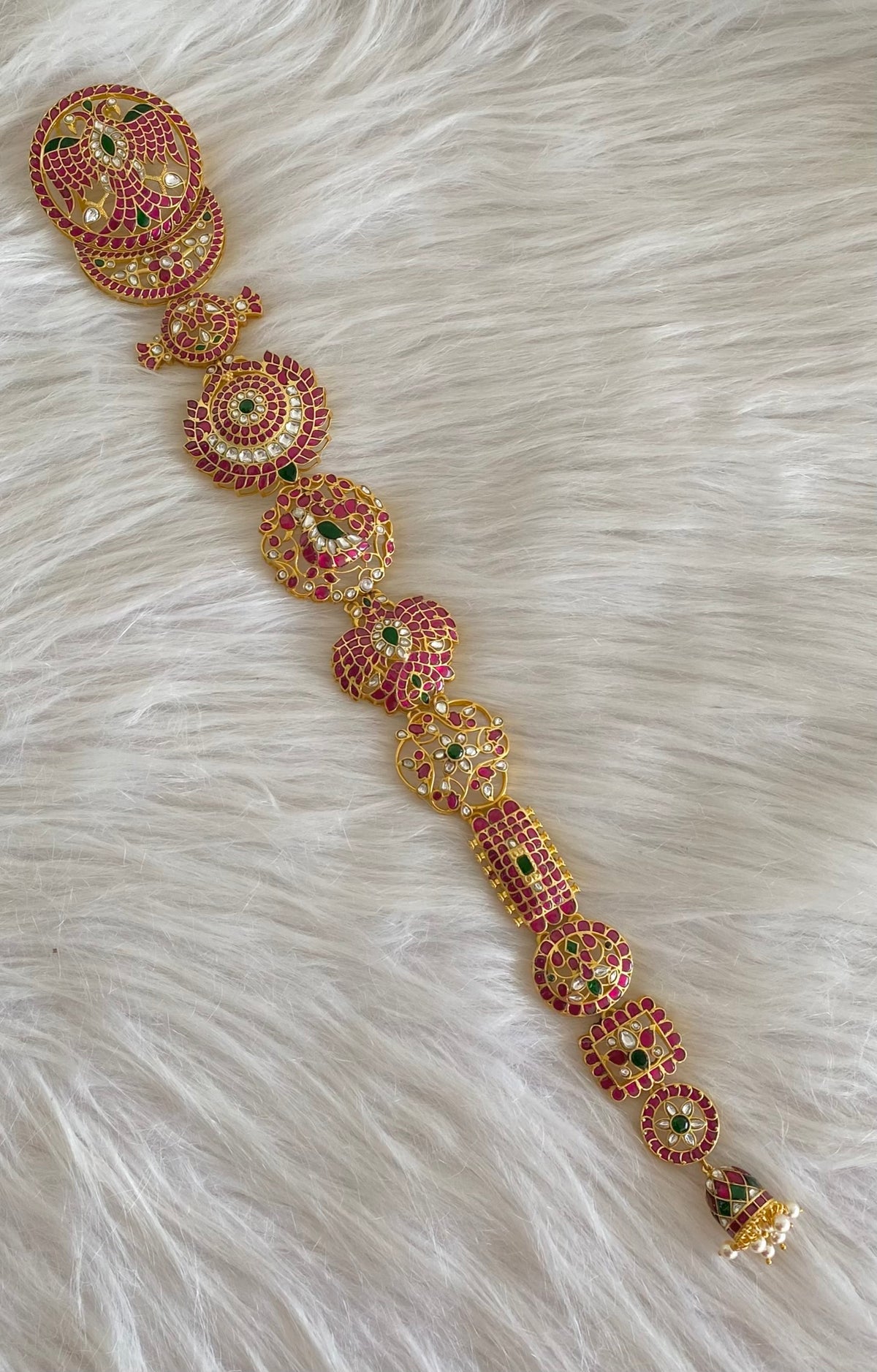 Gold tone 5 in 1 ganda berunda kundan jadau long jadai hair jewel dj-55056