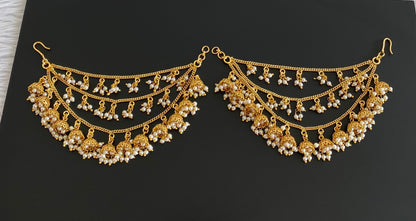 Matte finish pearl jhumkka layer ear side chain dj-54055