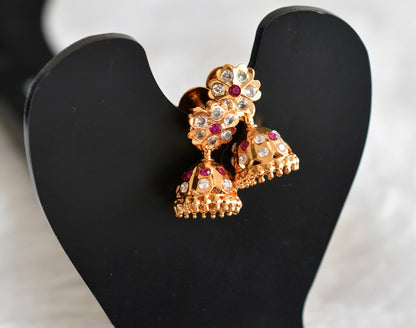 Gold tone AD pink-white flower small jhumkka dj-51892