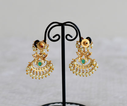 Matte finish pink-green-pearl peacock earrings dj-52561