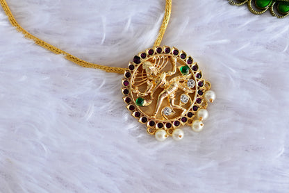 Gold tone precious kemp-green pearl Shri Natarajar necklace dj-52254