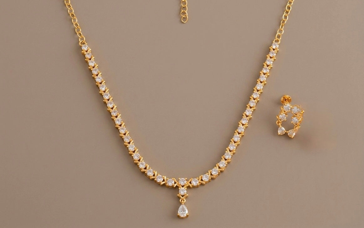 Gold tone AD white necklace set dj-53302