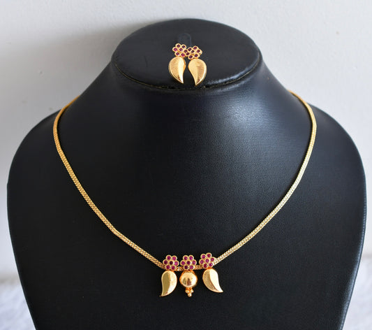 Gold tone pink flower stone mango necklace set dj-53046