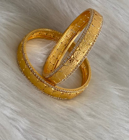 Gold tone white stone lakshmi coin bangles(2.6) Dj-54819