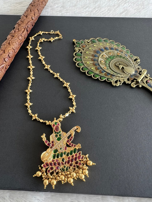 Matte finish kemp-green-white Ma Saraswathi necklace dj-52071