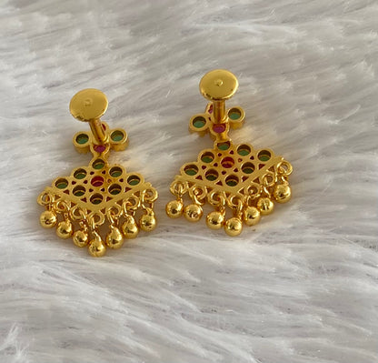 Gold tone ruby-green stone pathakkam earrings dj-44901