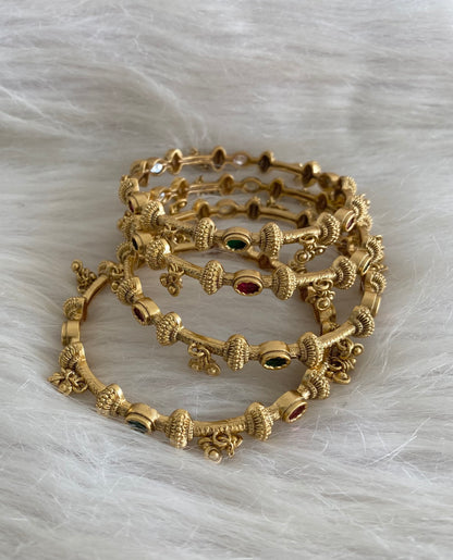 Antique gold tone kemp-green stone set of 4 bangles(2.6) dj-54839