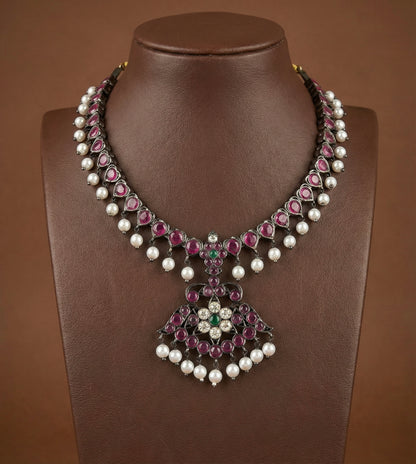 Black finish precious kemp-green pearl necklace dj-52533