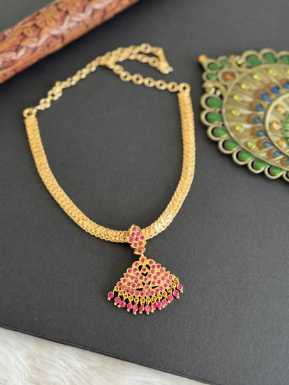 Gold tone South Indian style AD pink swan attigai/necklace dj-52215