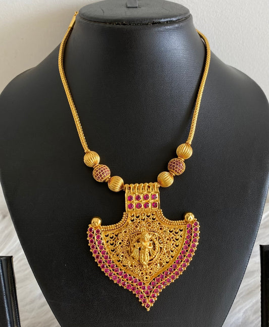 Gold tone ruby stone krishna kerala style kodi necklace dj-54144