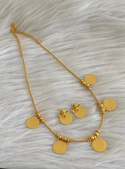 Gold tone pink stone lakshmi coin necklace set dj-54143