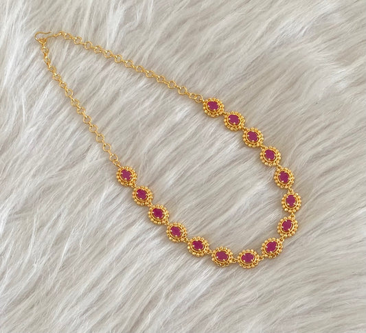 Gold tone pink stone necklace dj-54919