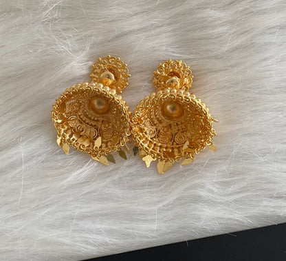Gold tone ruby stone lakshmi elakka jhumkka dj-54303