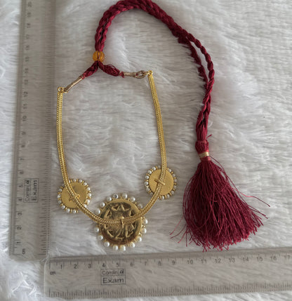 Gold tone precious kemp-green pearl round necklace dj-52288