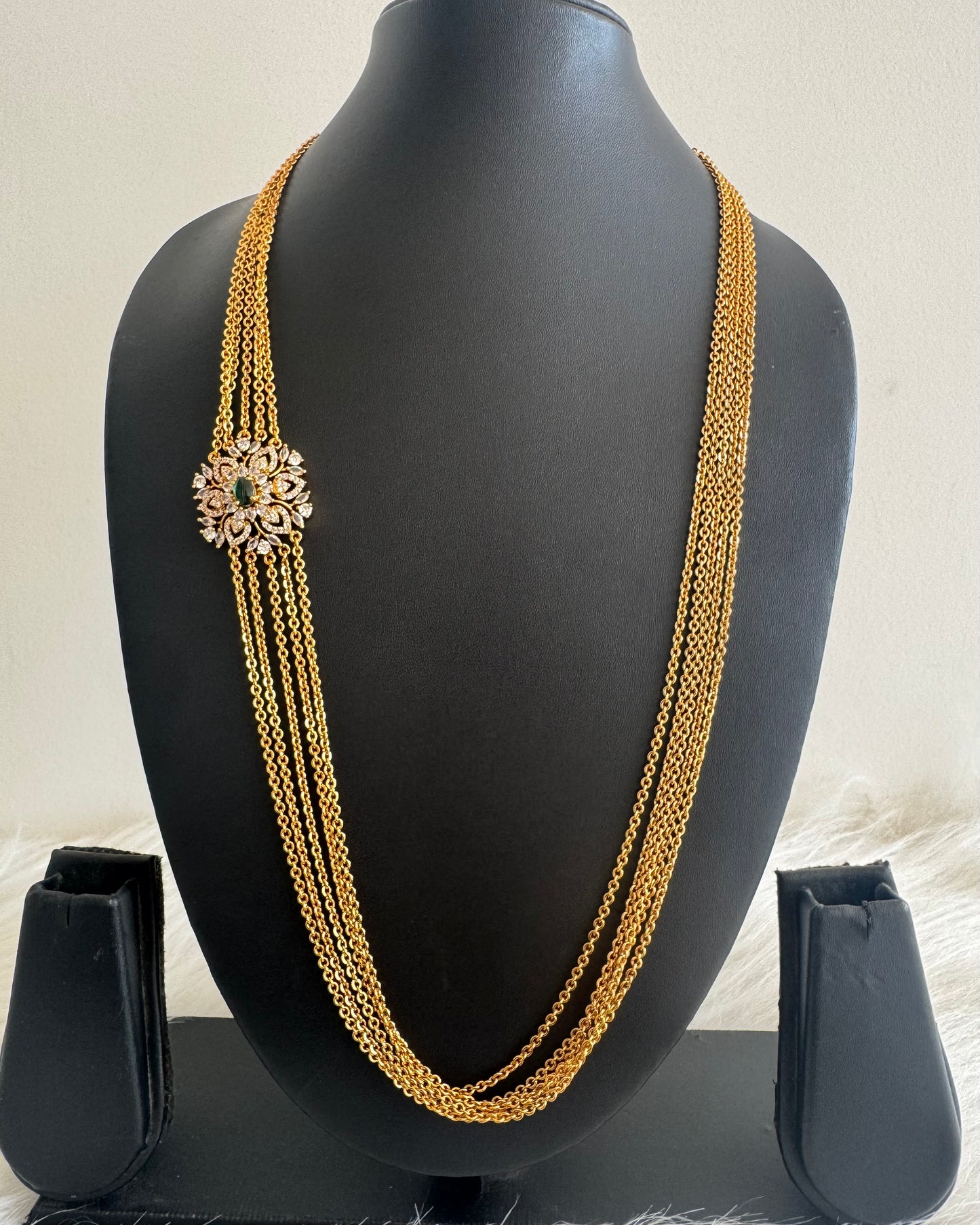 Matte finish cz green flower mugappu chandra haar dj-51242