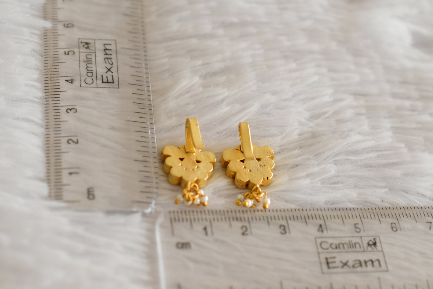 Gold tone pink-green-white kundan jadau butterfly bugadi earrings dj-52486