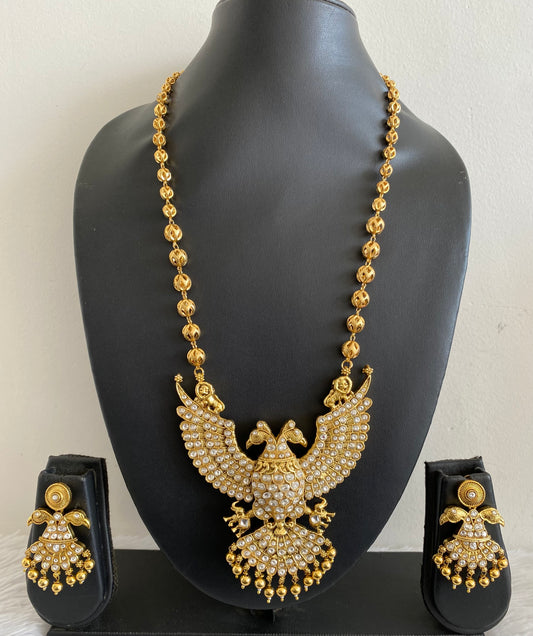 Gold tone pink-white kundan jadau reversible Gandaberunda necklace set dj-52916