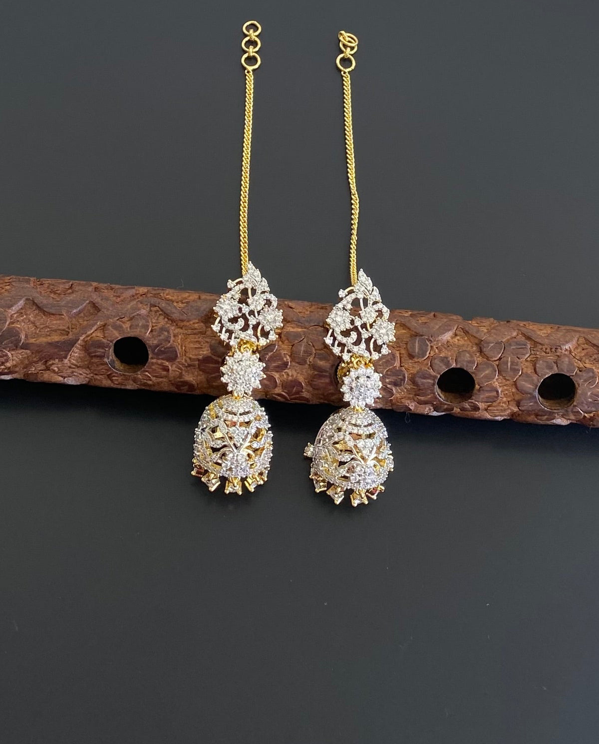Two tone jhumkka with ear side chain dj-54660
