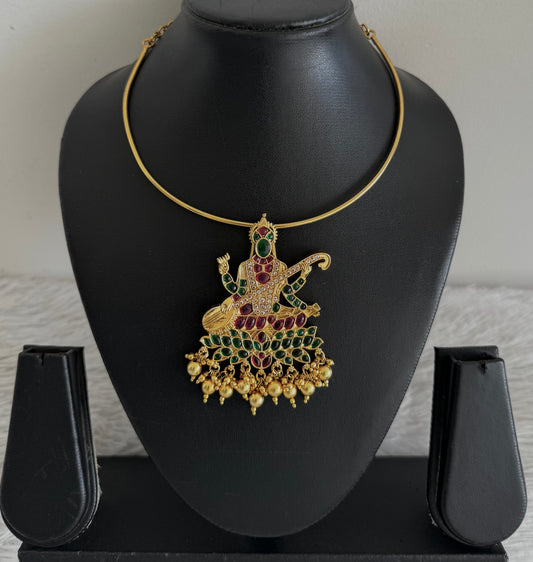 Matte finish kemp-green Ma saraswathi hasli necklace dj-52613