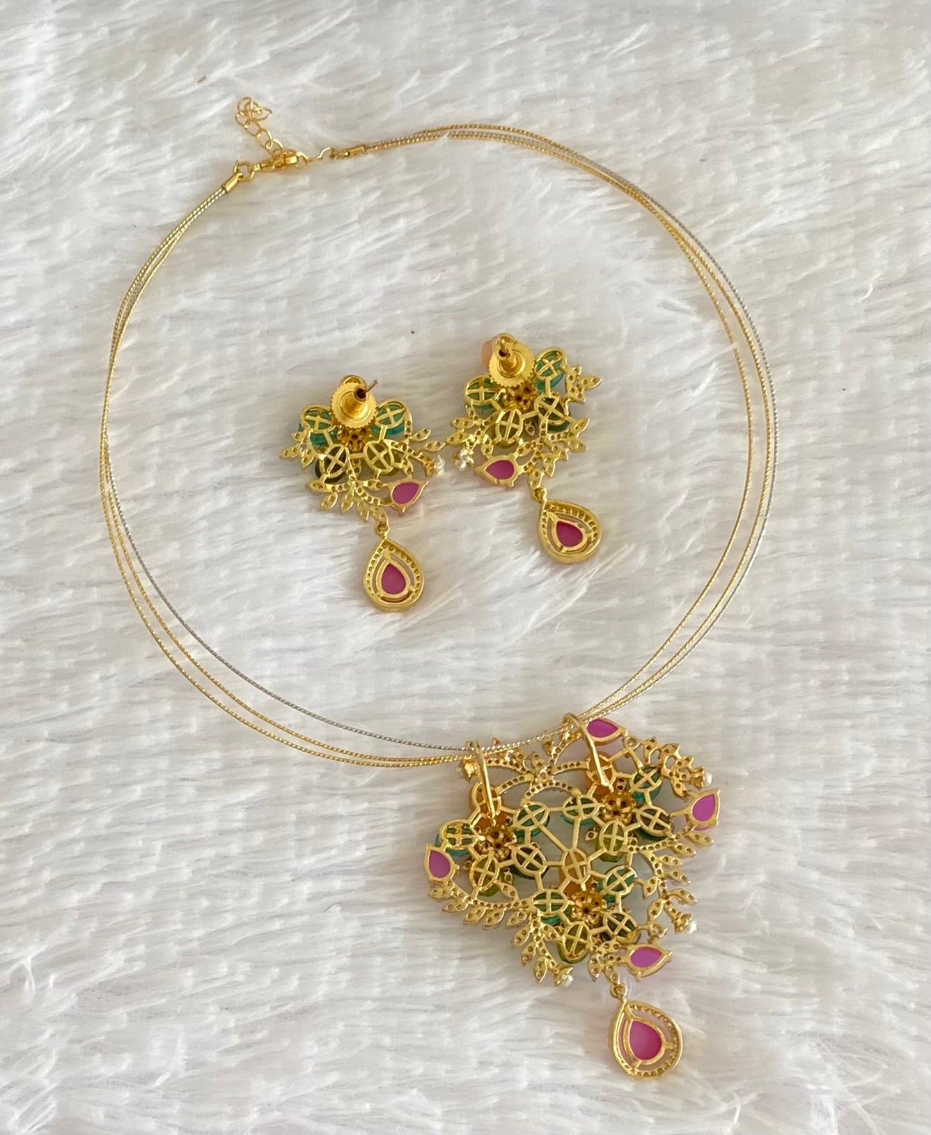 Two tone cz multicolor beaded pendant set with kanti necklace dj-53999