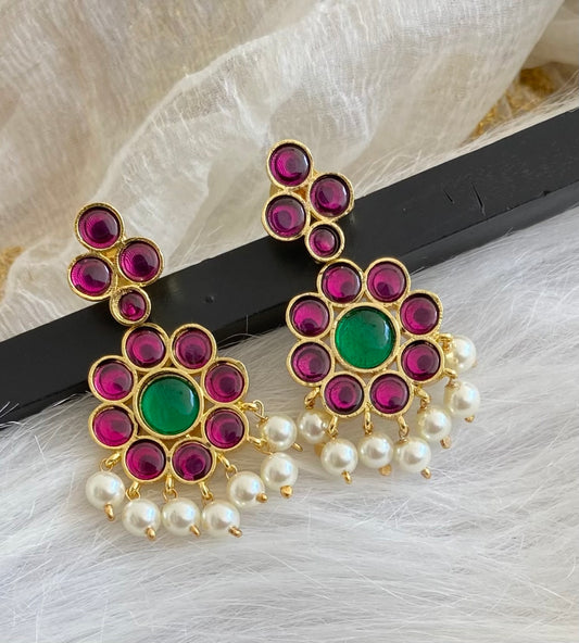 Gold tone precious kemp-green stone pearl earrings dj-53925