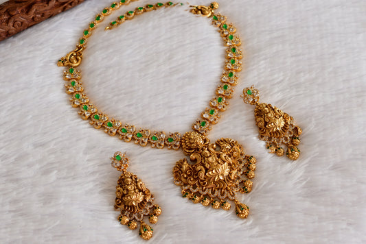 Matte finish cz green lakshmi peacock haar set dj-52435