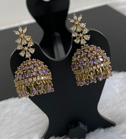 Dark antique finish white-purple stone jhumkka dj-53577