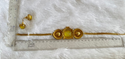 Antique gold tone cz big stone white-light blue choker necklace set dj-51089