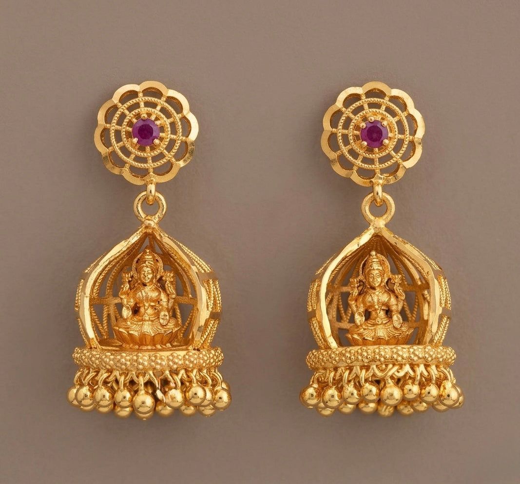 Gold tone ruby stone lakshmi jhumkka dj-45323