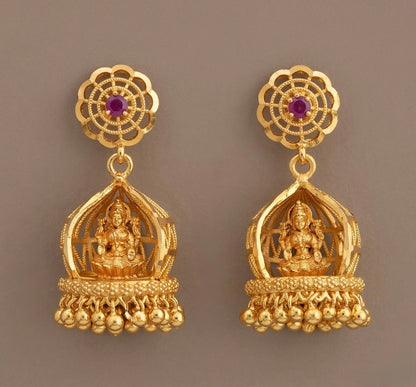 Gold tone ruby stone lakshmi jhumkka dj-45323