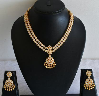 Matte finish white stone double layer attigai/necklace set dj-53181