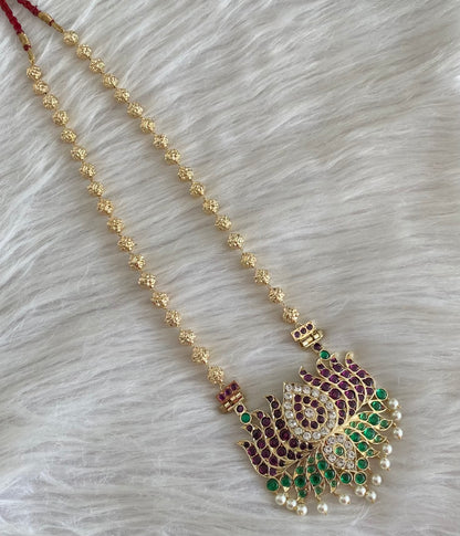 Gold tone precious kemp-green-white lotus nakshi beaded haar dj-54729