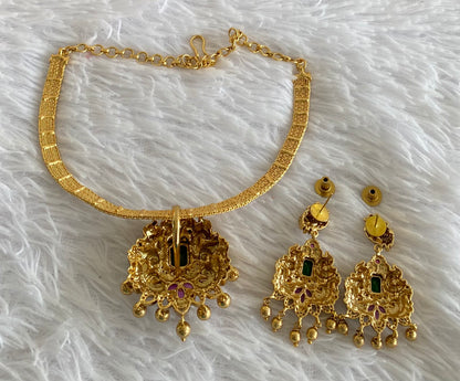 Antique gold tone kemp-green-white peacock necklace set dj-54375