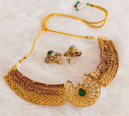 Antique gold tone ruby kundan necklace set dj-53025