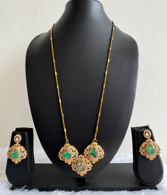 Antique gold tone green-gold fire-stone long chain set dj-51095