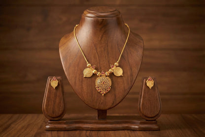 Gold tone kerala style ruby lakshmi coin necklace set dj-52684