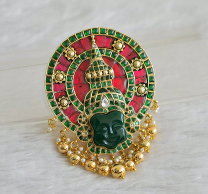 Gold tone pink-green kundan Kathakali jadau pendant dj-48973