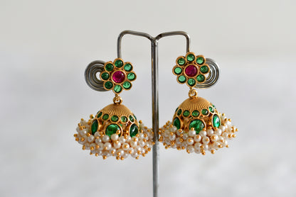 Matte finish green-kemp pearl cluster flower jhumkka dj-51859