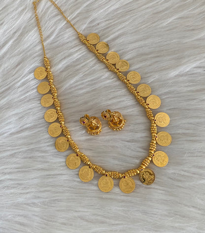 Gold tone pink stone lakshmi coin short haar set dj-55027