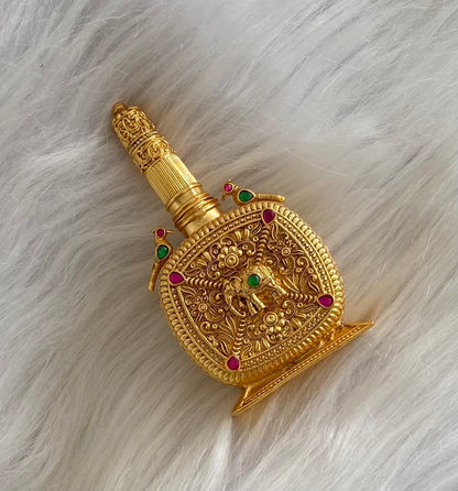 Gold tone pink -green bird elephant kumkum box dj-54222