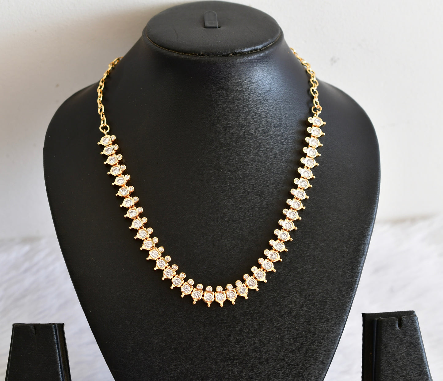 Gold tone AD white stone south Indian necklace dj-53332