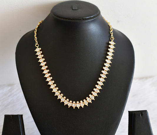 Gold tone AD white stone south Indian necklace dj-53332