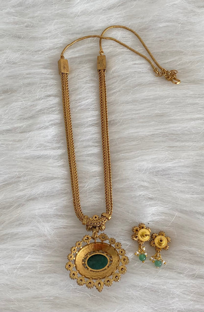 Antique gold tone white-green kundan jadau necklace set dj-54434