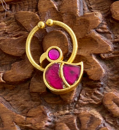 Gold tone kundan jadau pink stone swan nose pin/bulakku dj-53739