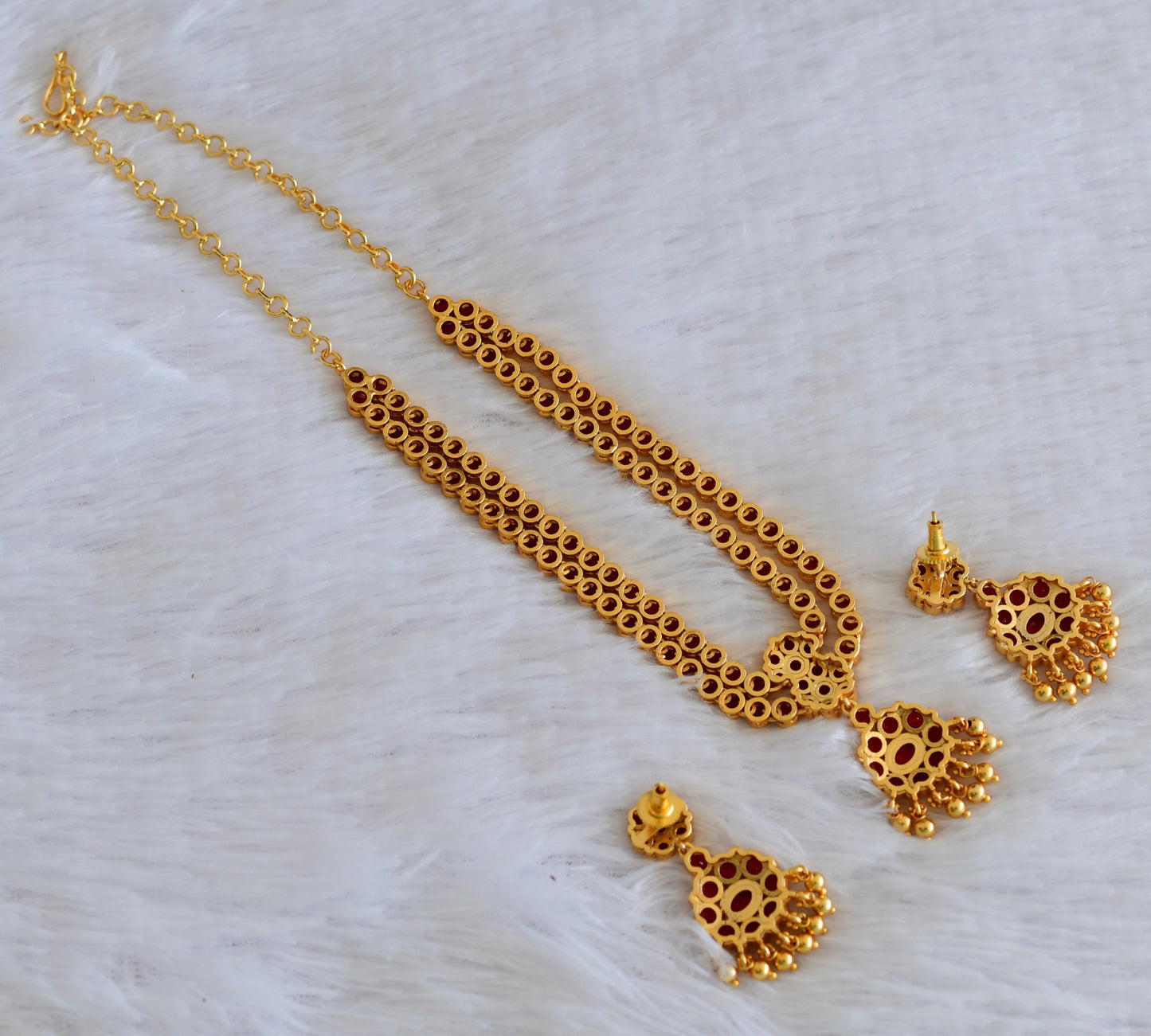 Matte finish maroon double layer attigai/necklace set dj-53180